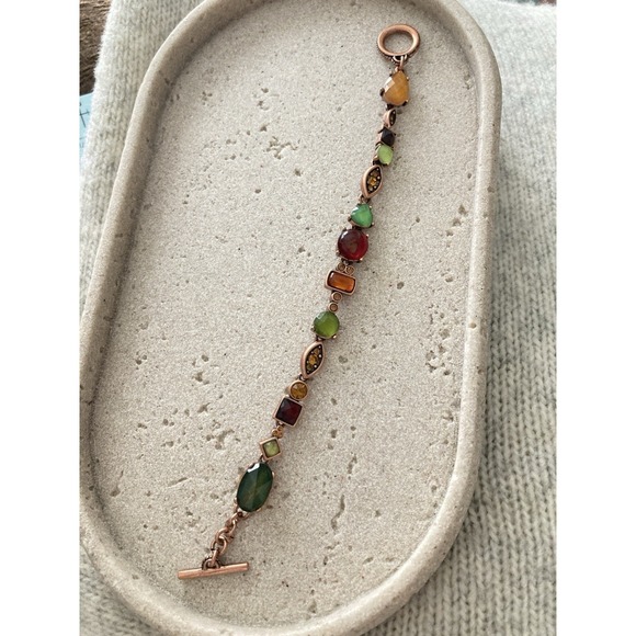 The Unbranded Brand Jewelry - Multicolor Glass Stone Link Bracelet Copper Tone Toggle Clasp Artisan Colorful